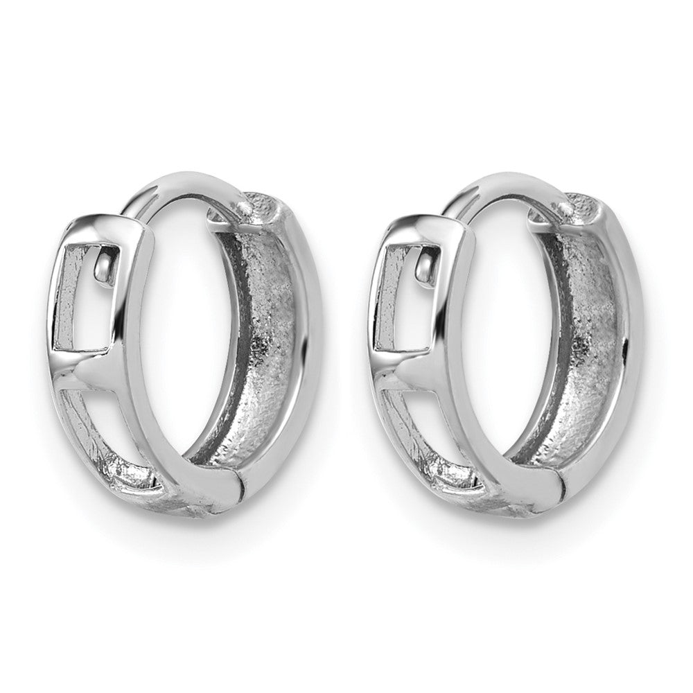 14K White Gold Polished and D/C Huggie Hoop Earrings