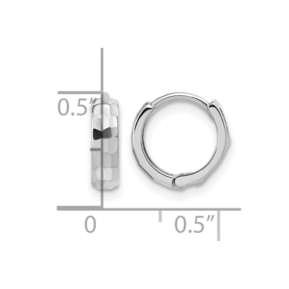 14K White Gold Polished and D/C Huggie Hoop Earrings