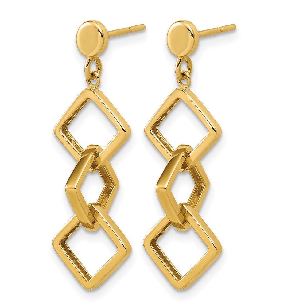 14K Polished Square link Dangle Post Earrings