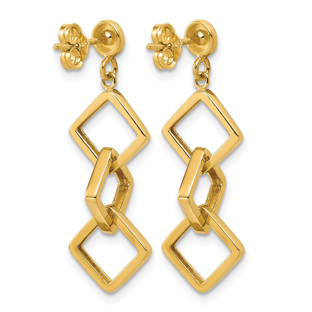 14K Polished Square link Dangle Post Earrings