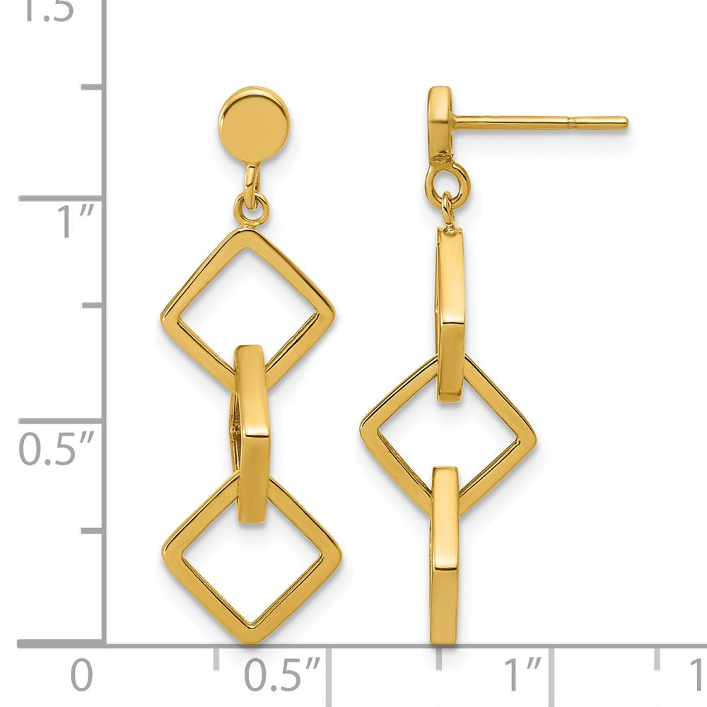 14K Polished Square link Dangle Post Earrings