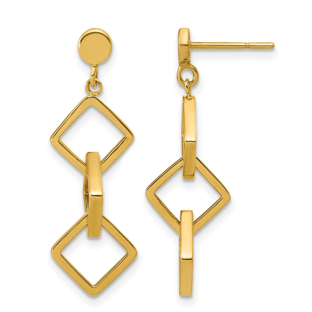 14K Polished Square link Dangle Post Earrings