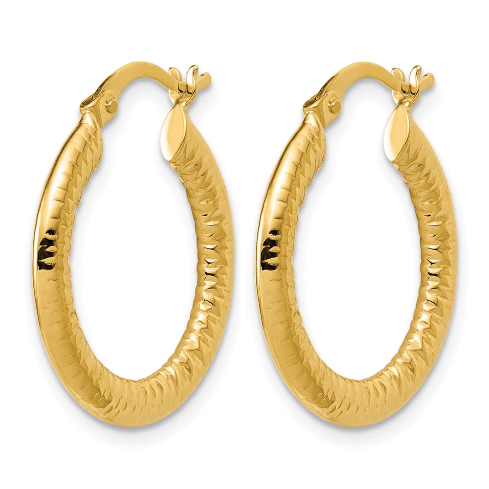 14K Polished and Grooved Hoop Earrings