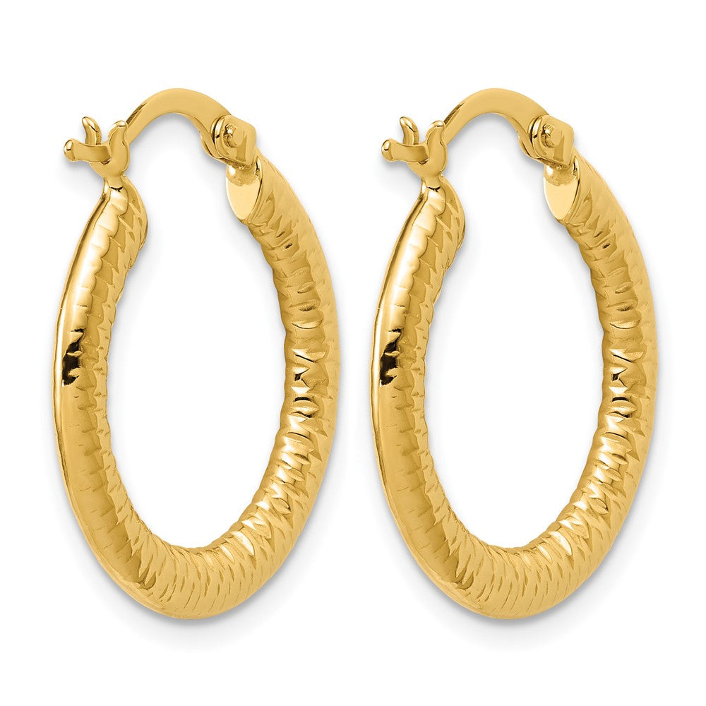 14K Polished and Grooved Hoop Earrings