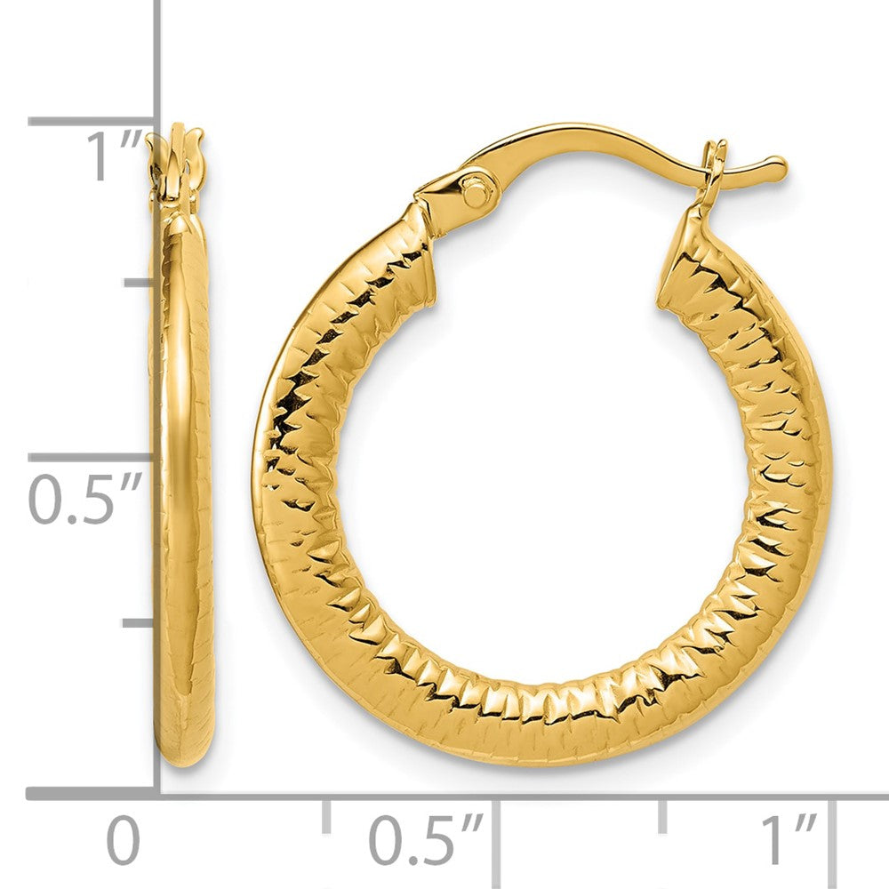 14K Polished and Grooved Hoop Earrings