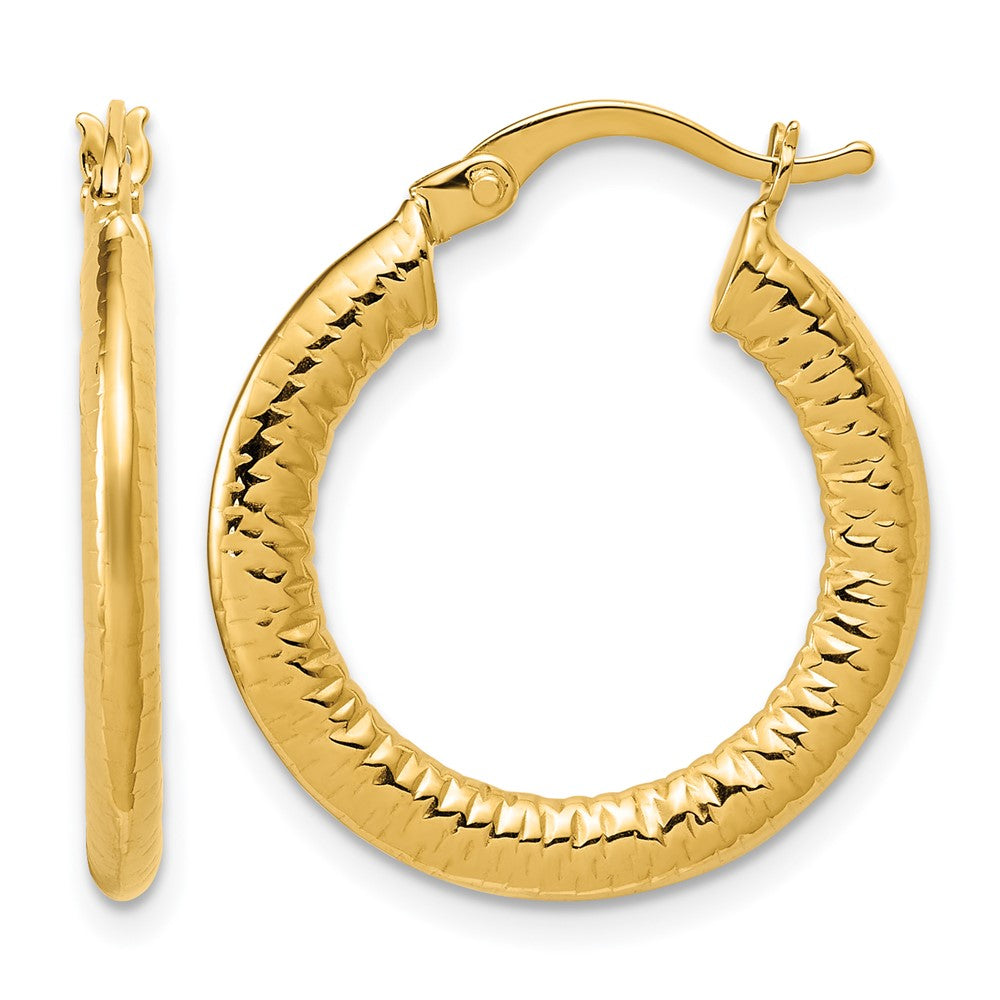 14K Polished and Grooved Hoop Earrings