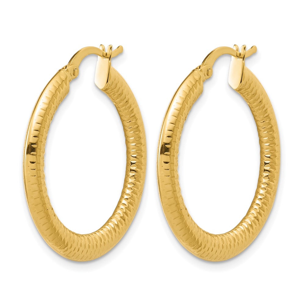14K Polished and Grooved Hoop Earrings