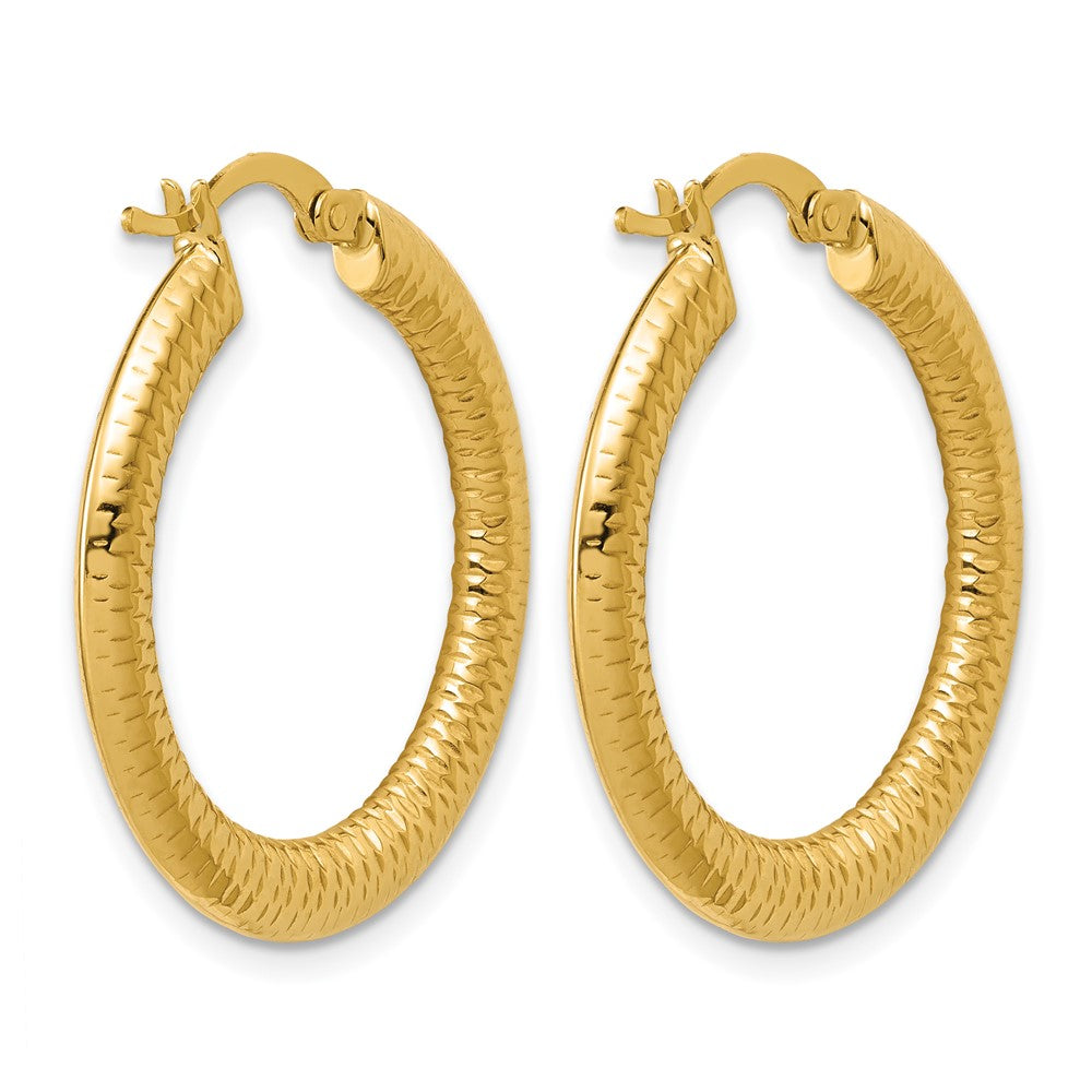 14K Polished and Grooved Hoop Earrings