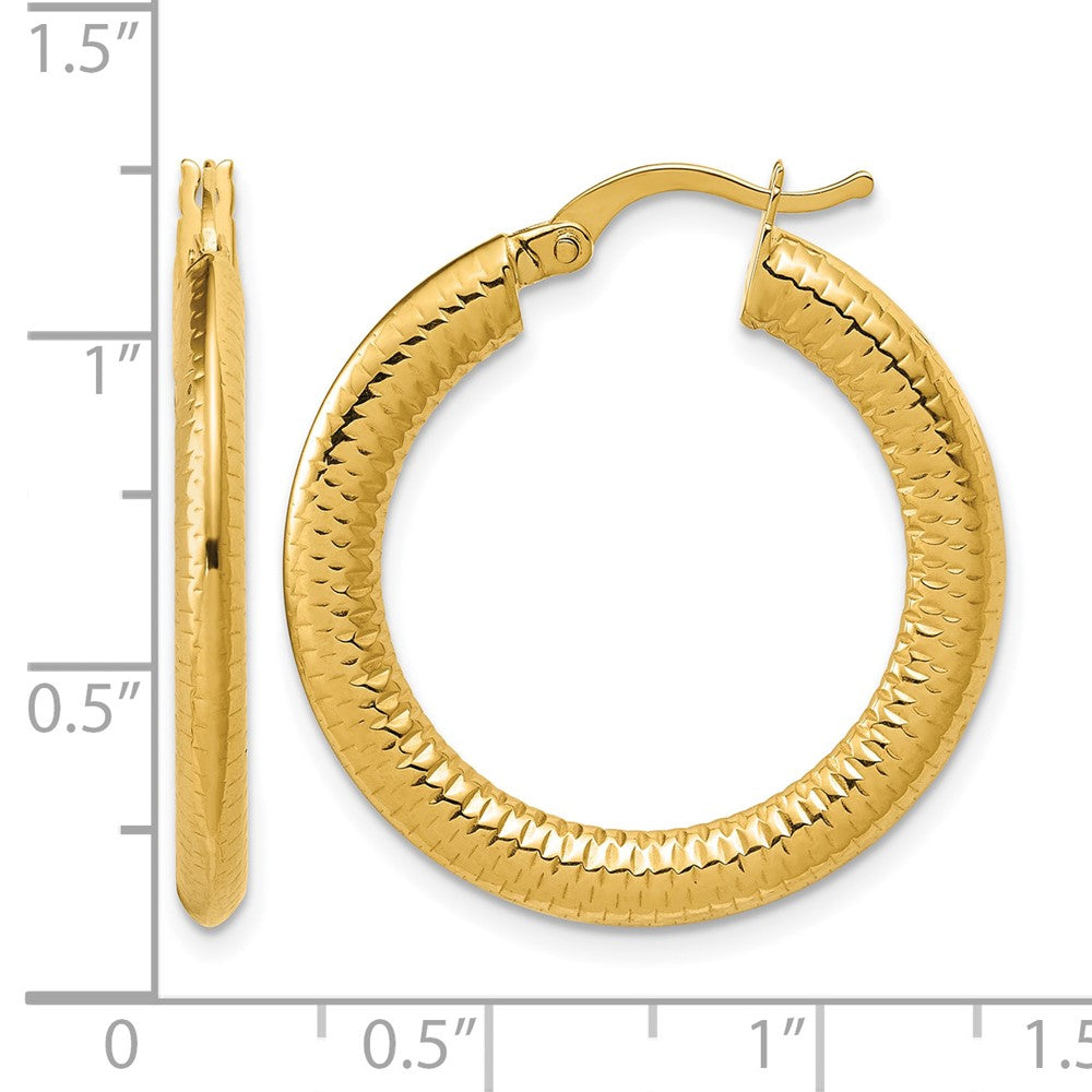 14K Polished and Grooved Hoop Earrings