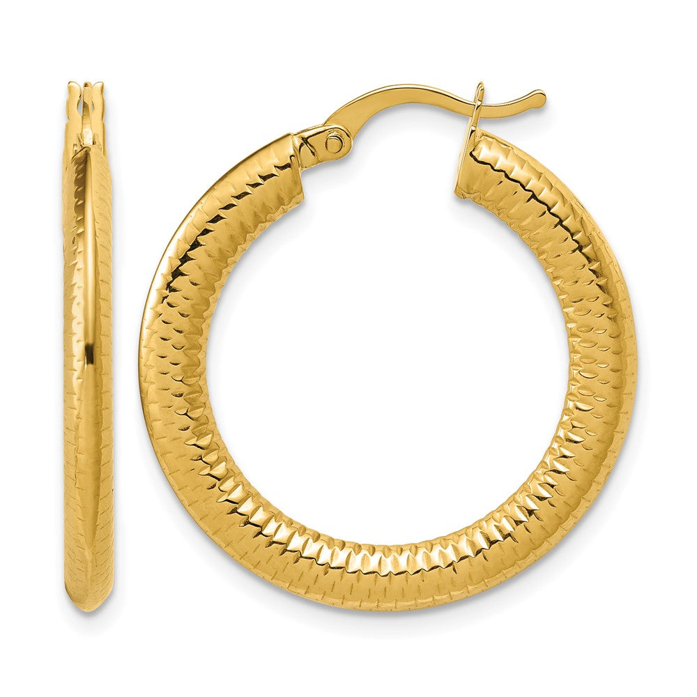 14K Polished and Grooved Hoop Earrings