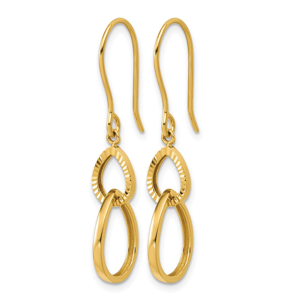 14K Polished and Diamond-cut Teardrop Dangle Earrings