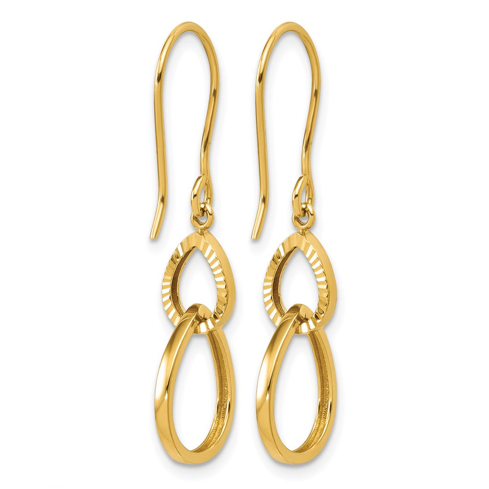 14K Polished and Diamond-cut Teardrop Dangle Earrings