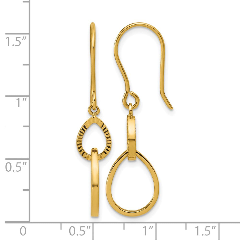 14K Polished and Diamond-cut Teardrop Dangle Earrings