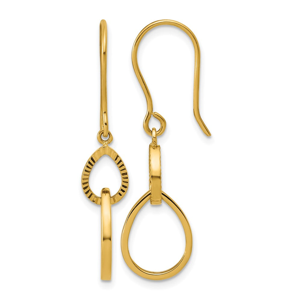 14K Polished and Diamond-cut Teardrop Dangle Earrings