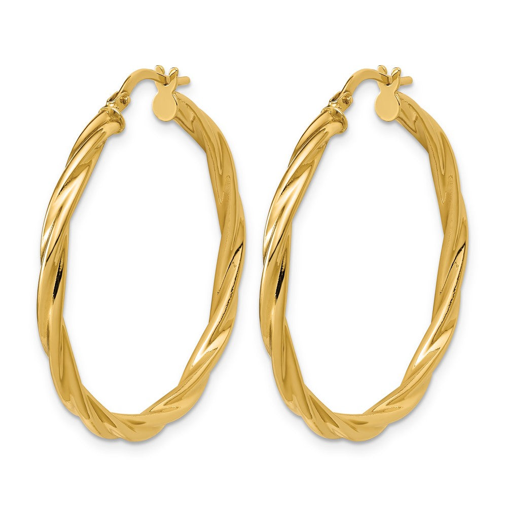 14K Polished Twisted Round Hoop Earrings