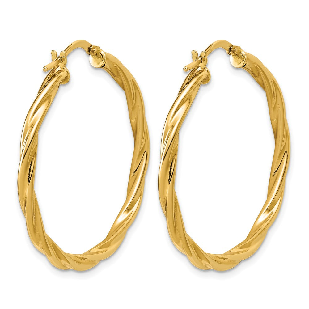 14K Polished Twisted Round Hoop Earrings