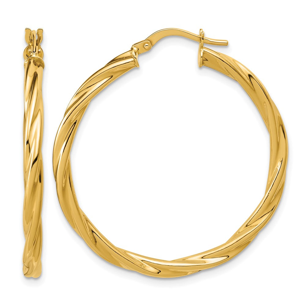 14K Polished Twisted Round Hoop Earrings