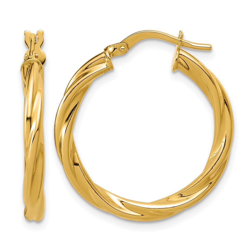 14K Polished Twisted Round Hoop Earrings
