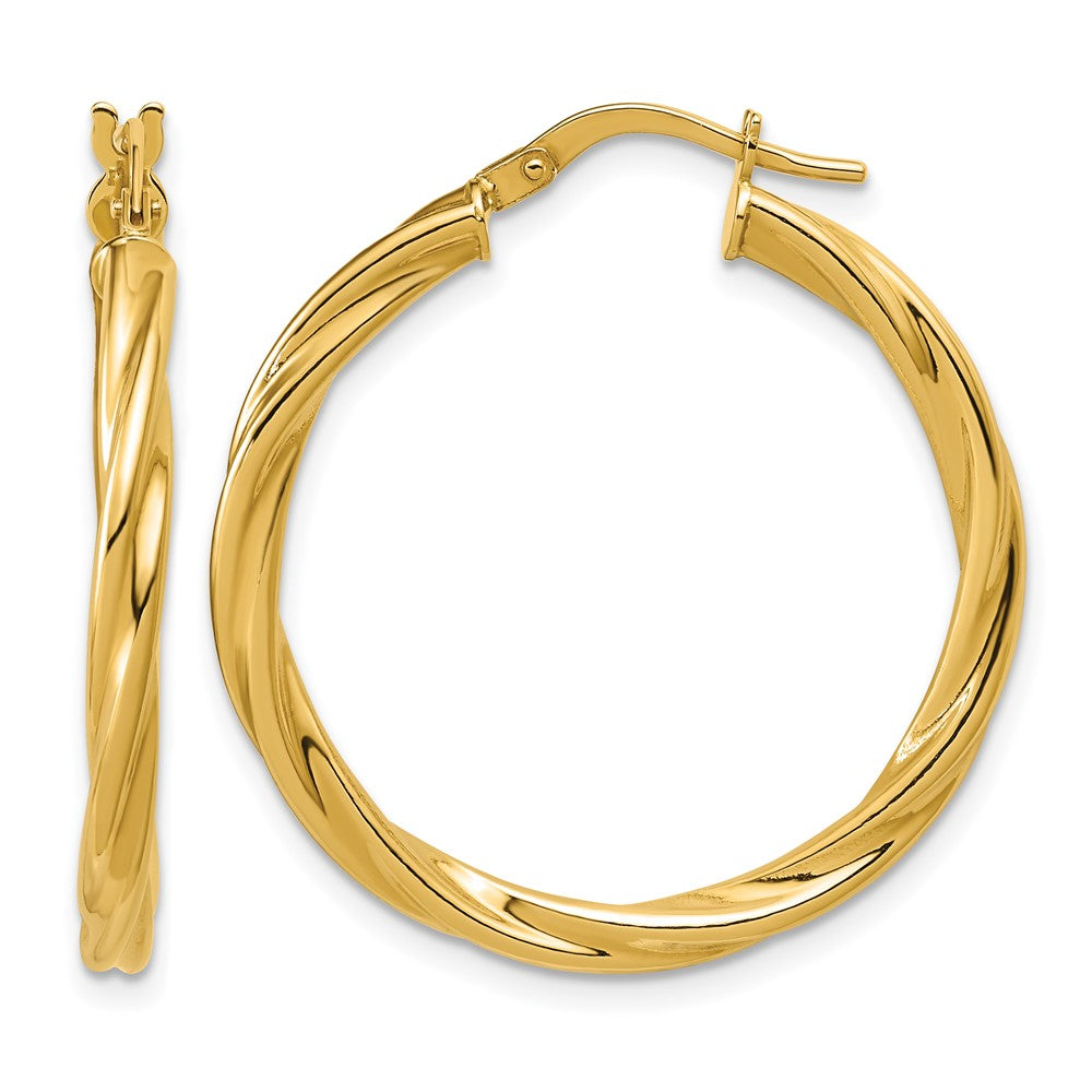 14K Polished Twisted Round Hoop Earrings