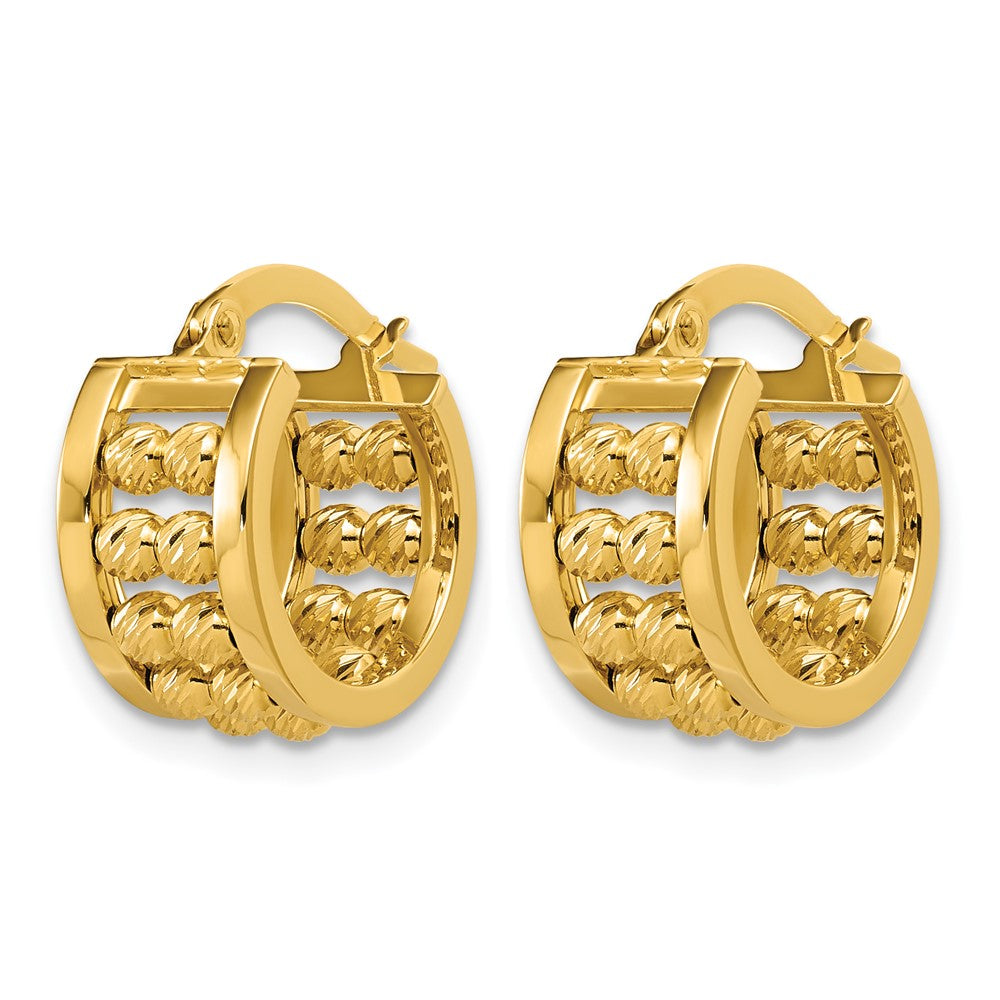 14K Polished and Diamond-cut 2-row Beaded Tube Hoop Earrings