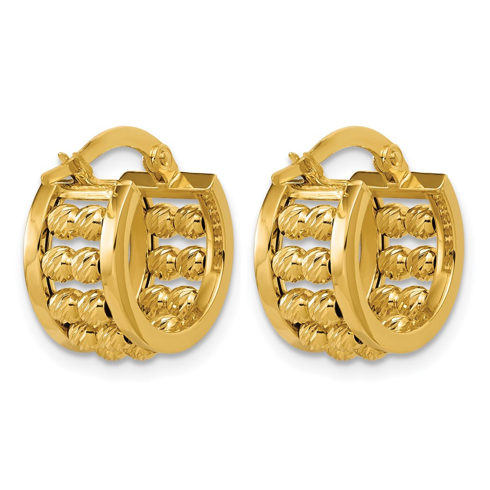14K Polished and Diamond-cut 2-row Beaded Tube Hoop Earrings