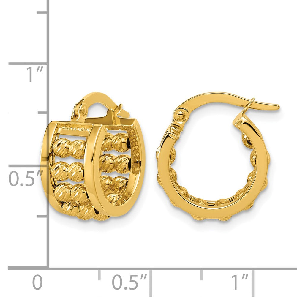 14K Polished and Diamond-cut 2-row Beaded Tube Hoop Earrings