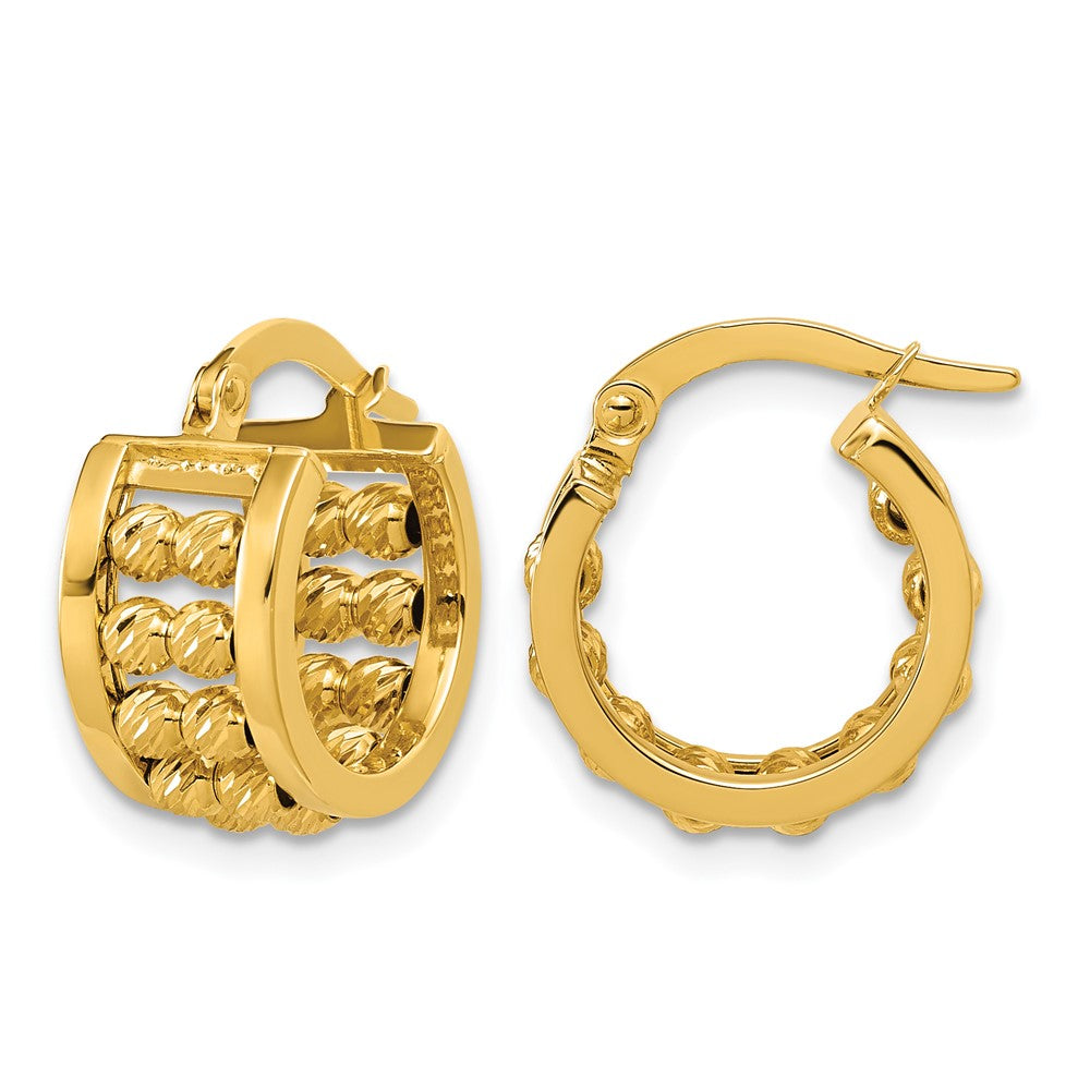 14K Polished and Diamond-cut 2-row Beaded Tube Hoop Earrings