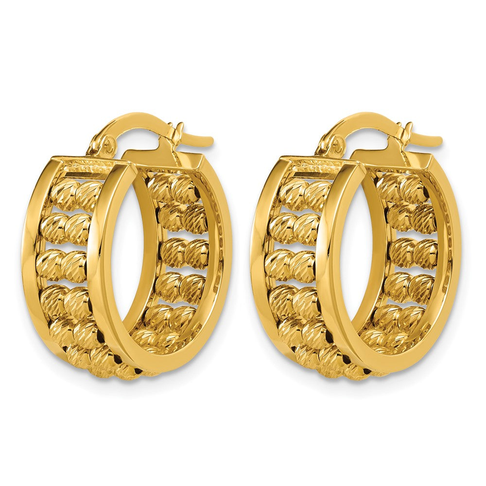 14K Polished and Diamond-cut 2-row Beaded Tube Hoop Earrings