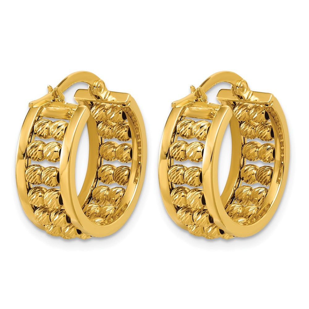 14K Polished and Diamond-cut 2-row Beaded Tube Hoop Earrings