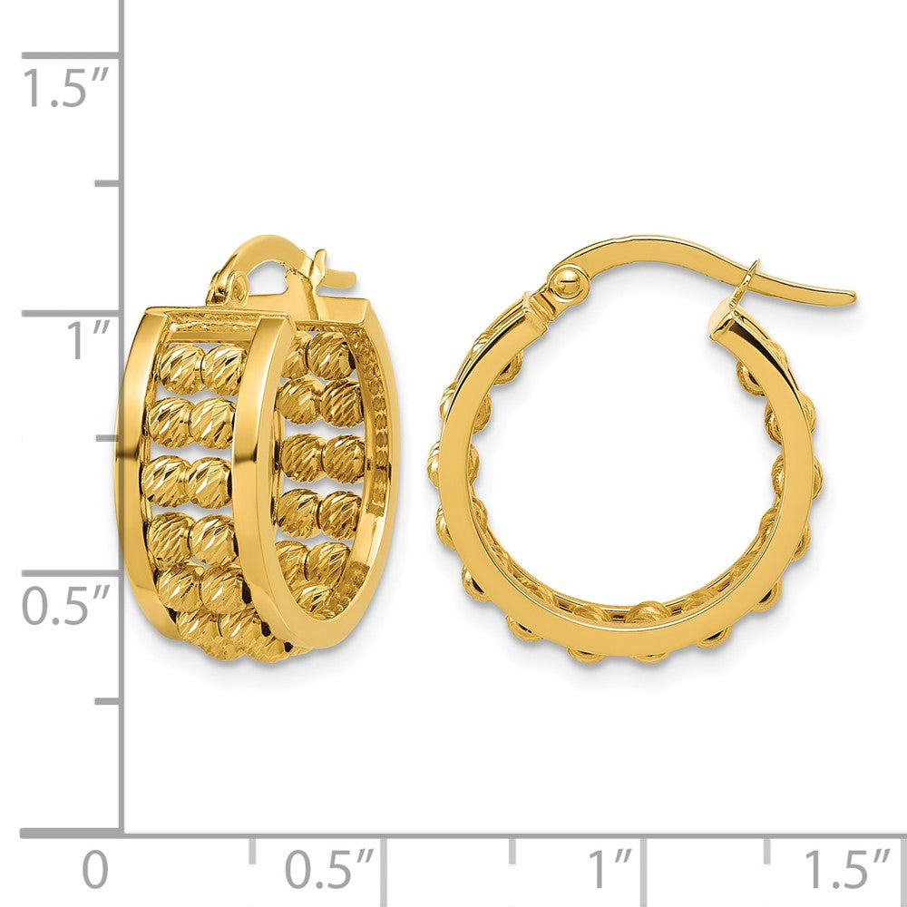 14K Polished and Diamond-cut 2-row Beaded Tube Hoop Earrings