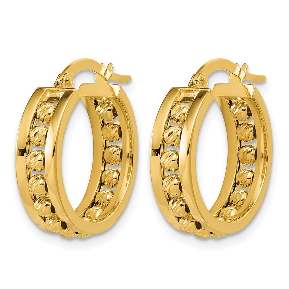 14K Polished and Diamond-cut Beaded Tube Hoop Earrings