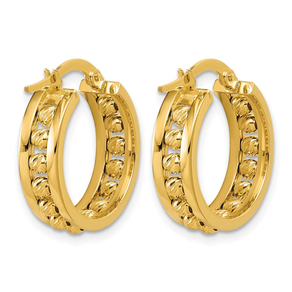 14K Polished and Diamond-cut Beaded Tube Hoop Earrings