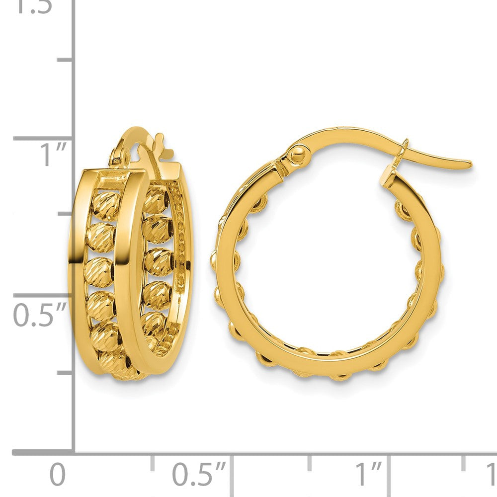14K Polished and Diamond-cut Beaded Tube Hoop Earrings