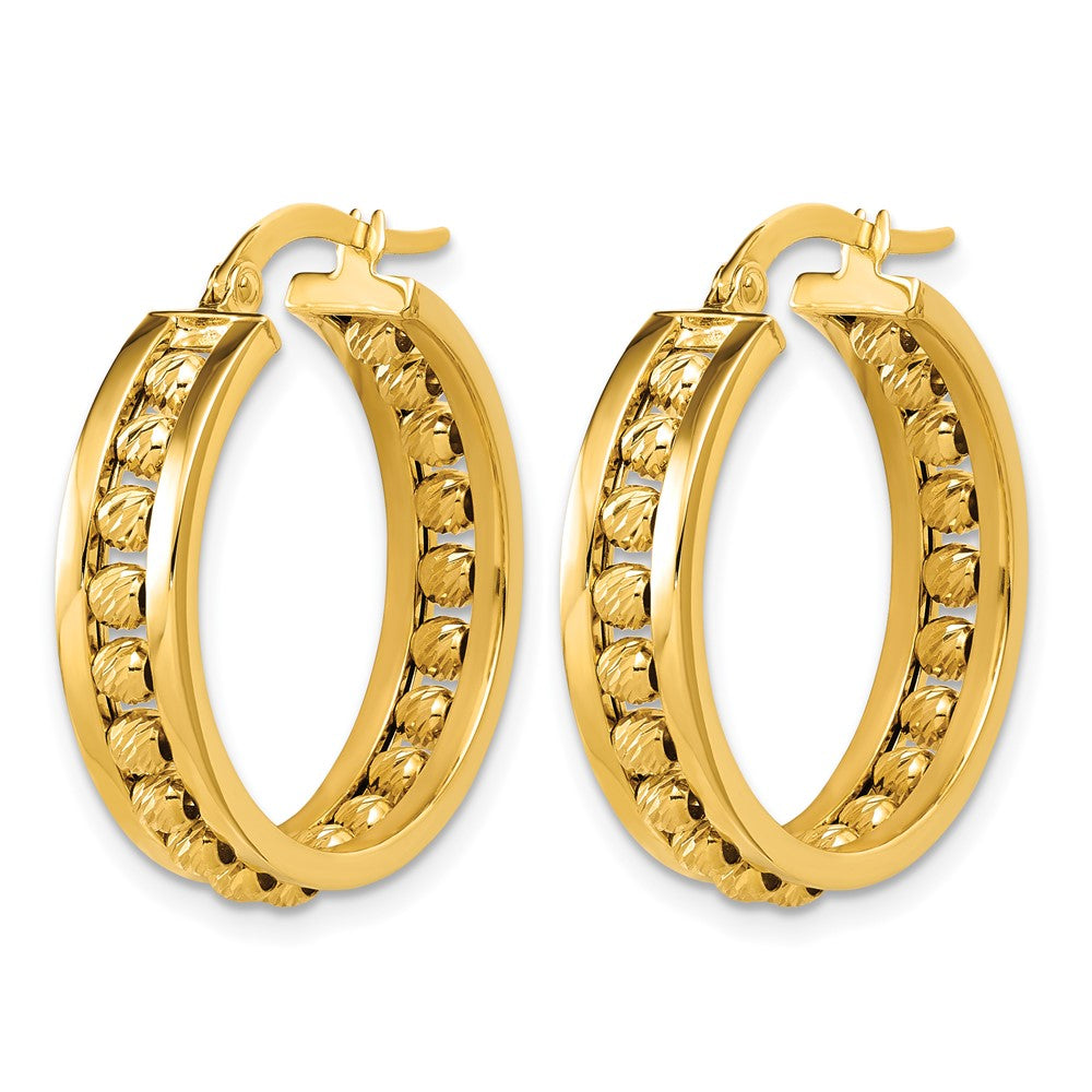 14K Polished and Diamond-cut Beaded Tube Hoop Earrings