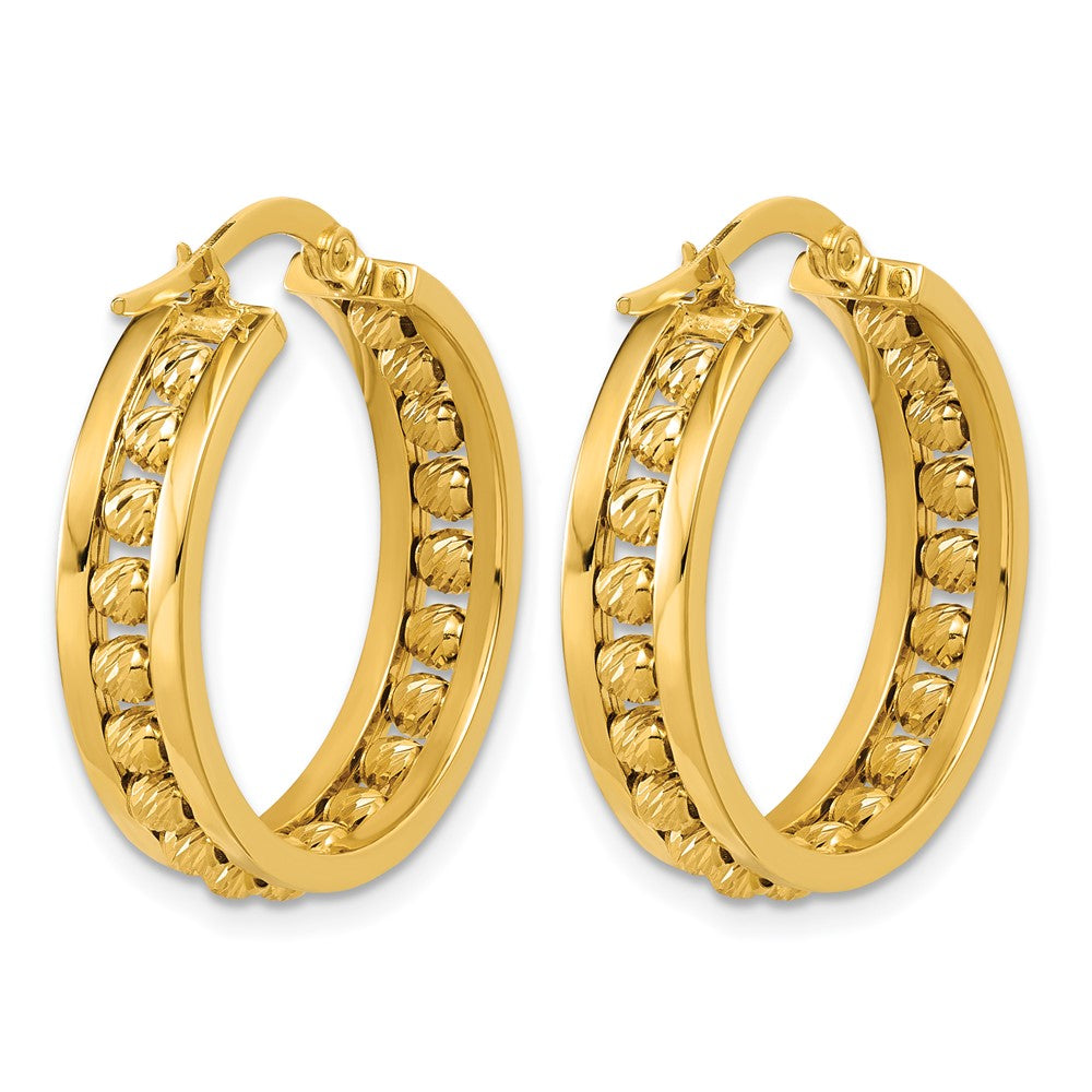 14K Polished and Diamond-cut Beaded Tube Hoop Earrings