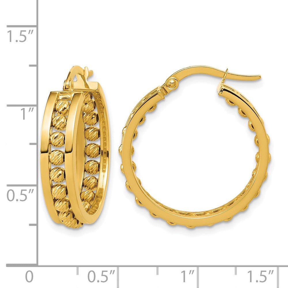 14K Polished and Diamond-cut Beaded Tube Hoop Earrings