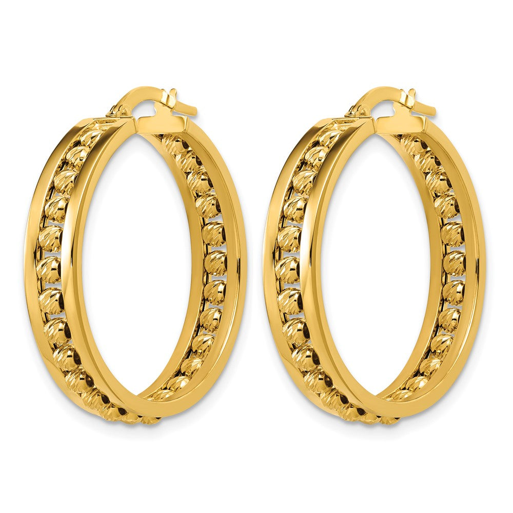 14K Polished and Diamond-cut Beaded Tube Hoop Earrings