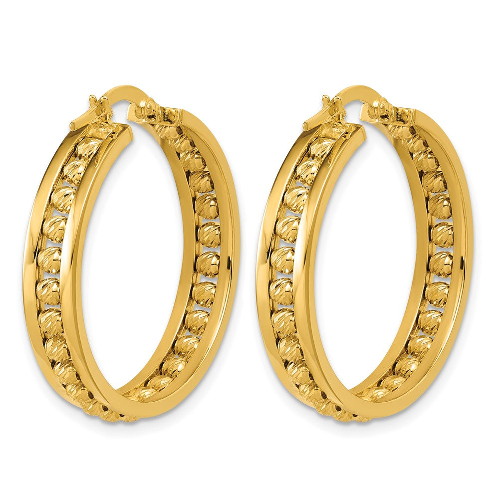 14K Polished and Diamond-cut Beaded Tube Hoop Earrings