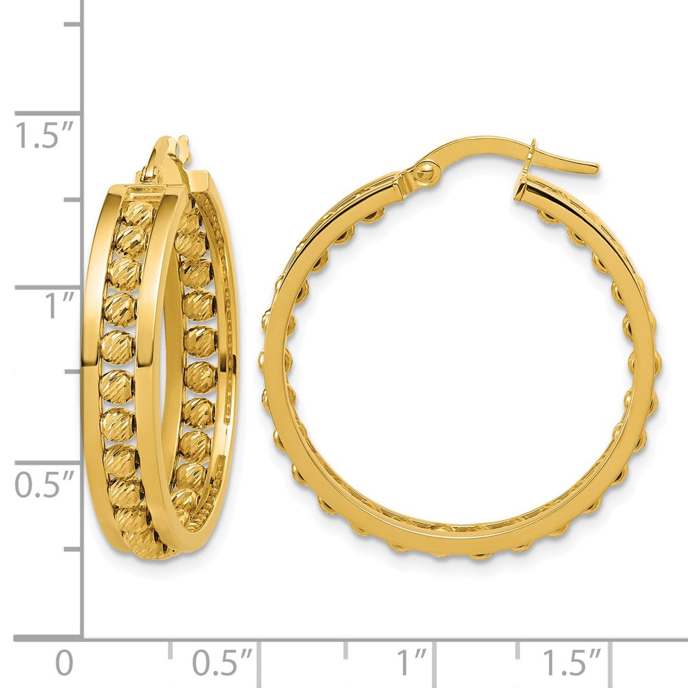 14K Polished and Diamond-cut Beaded Tube Hoop Earrings