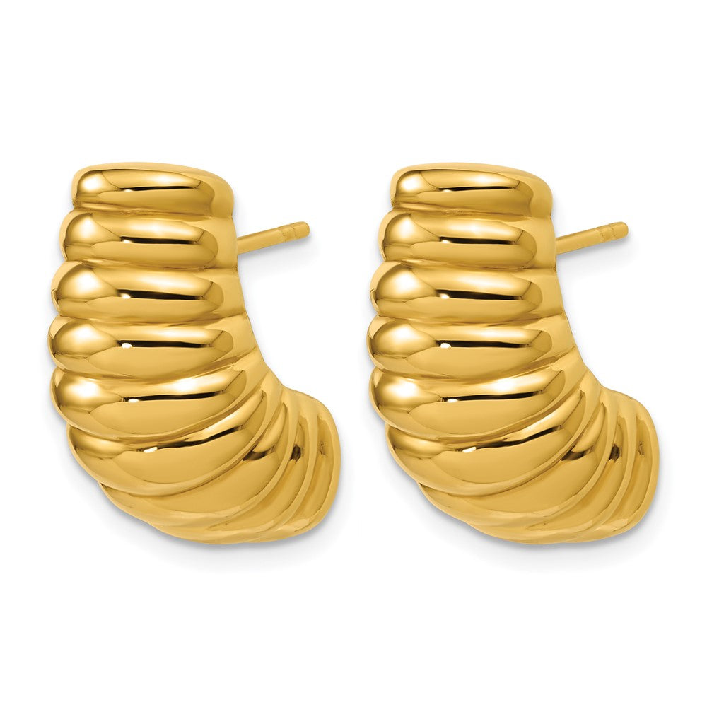 14K Polished and Grooved Hollow Puffed Post Earrings