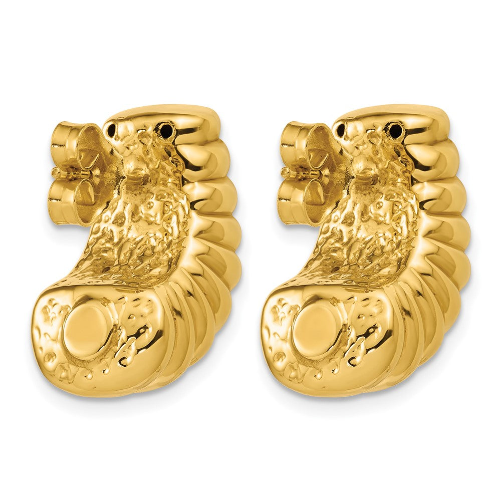 14K Polished and Grooved Hollow Puffed Post Earrings