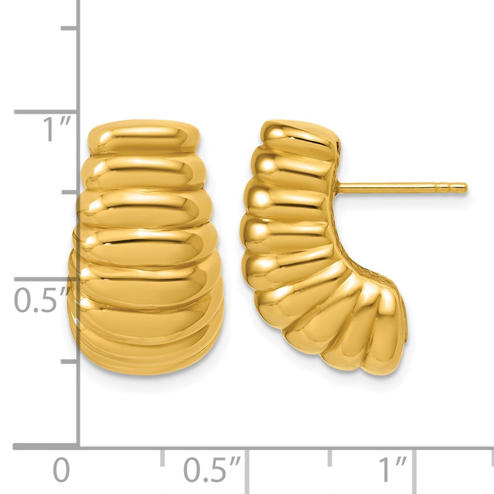 14K Polished and Grooved Hollow Puffed Post Earrings