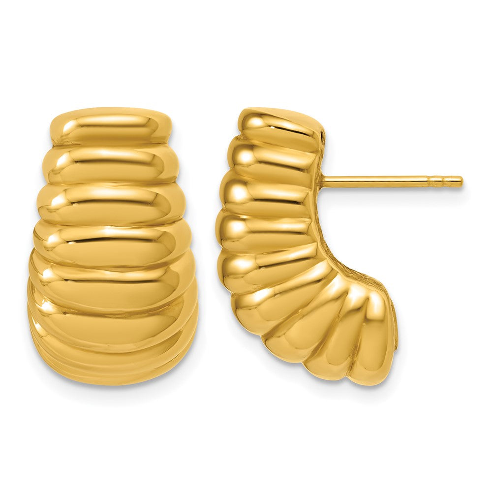 14K Polished and Grooved Hollow Puffed Post Earrings