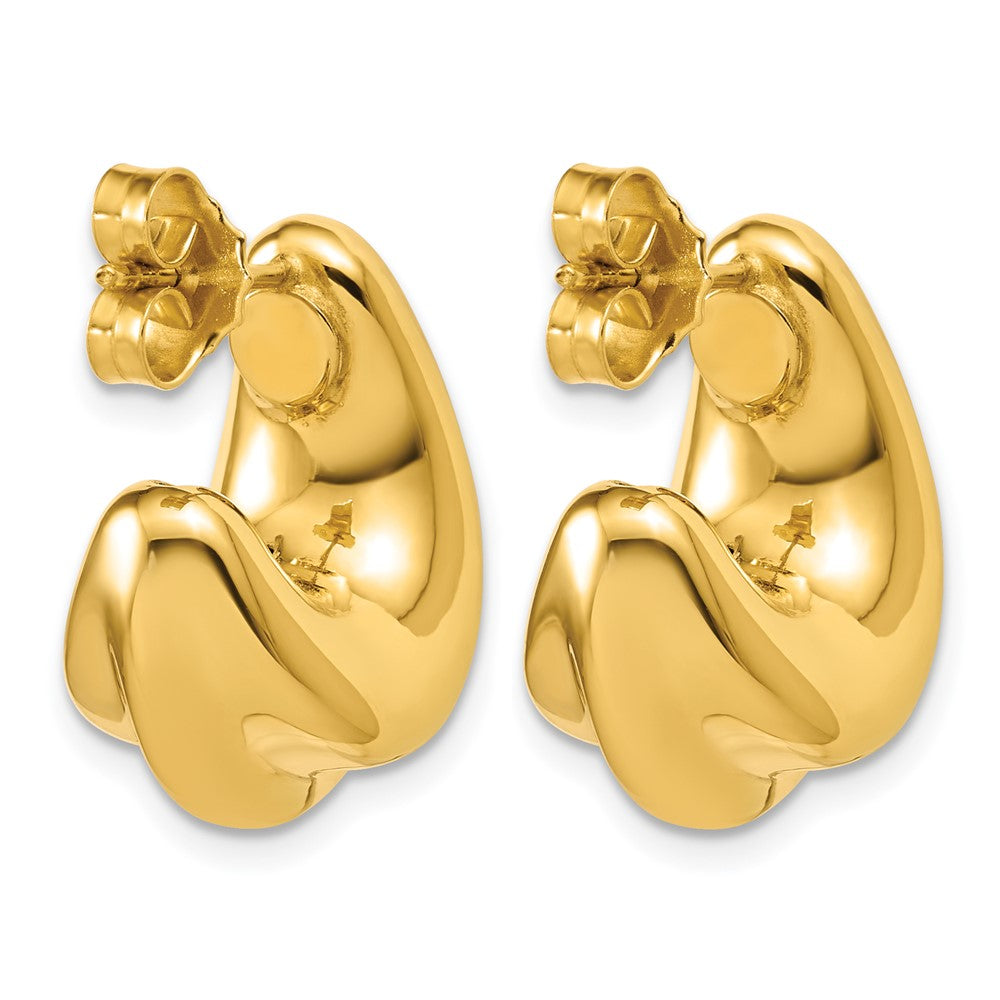 14K Polished Hollow Puffed Grooved J-Hoop Earrings