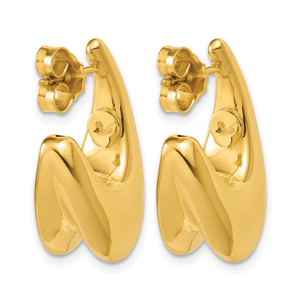 14K Polished Hollow Puffed Grooved J-Hoop Earrings
