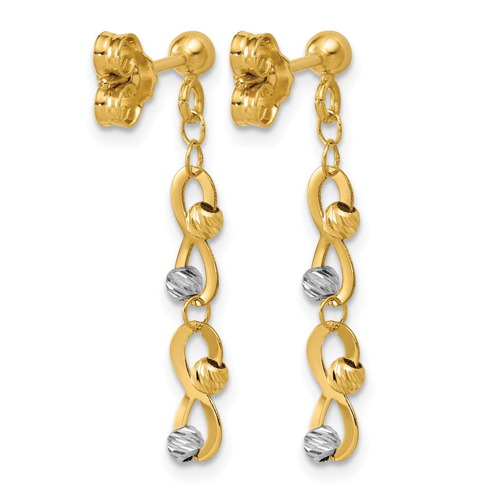 14K Two-tone D/C Beaded Infinity Dangle Post Earrings