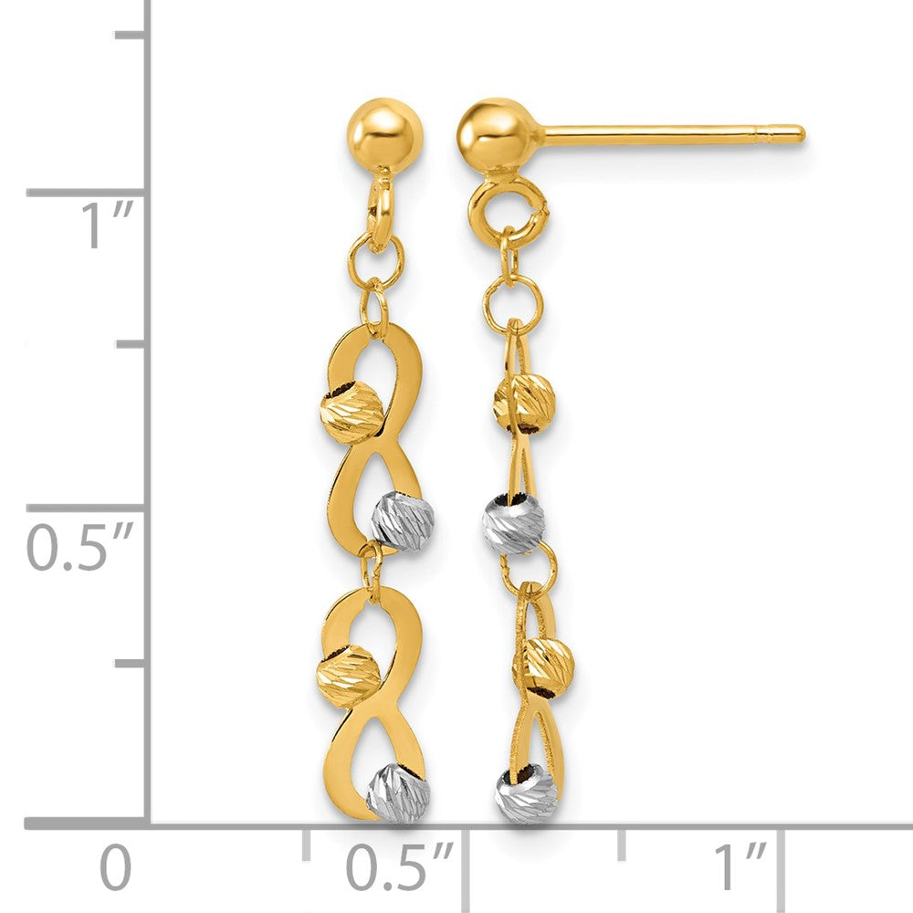 14K Two-tone D/C Beaded Infinity Dangle Post Earrings