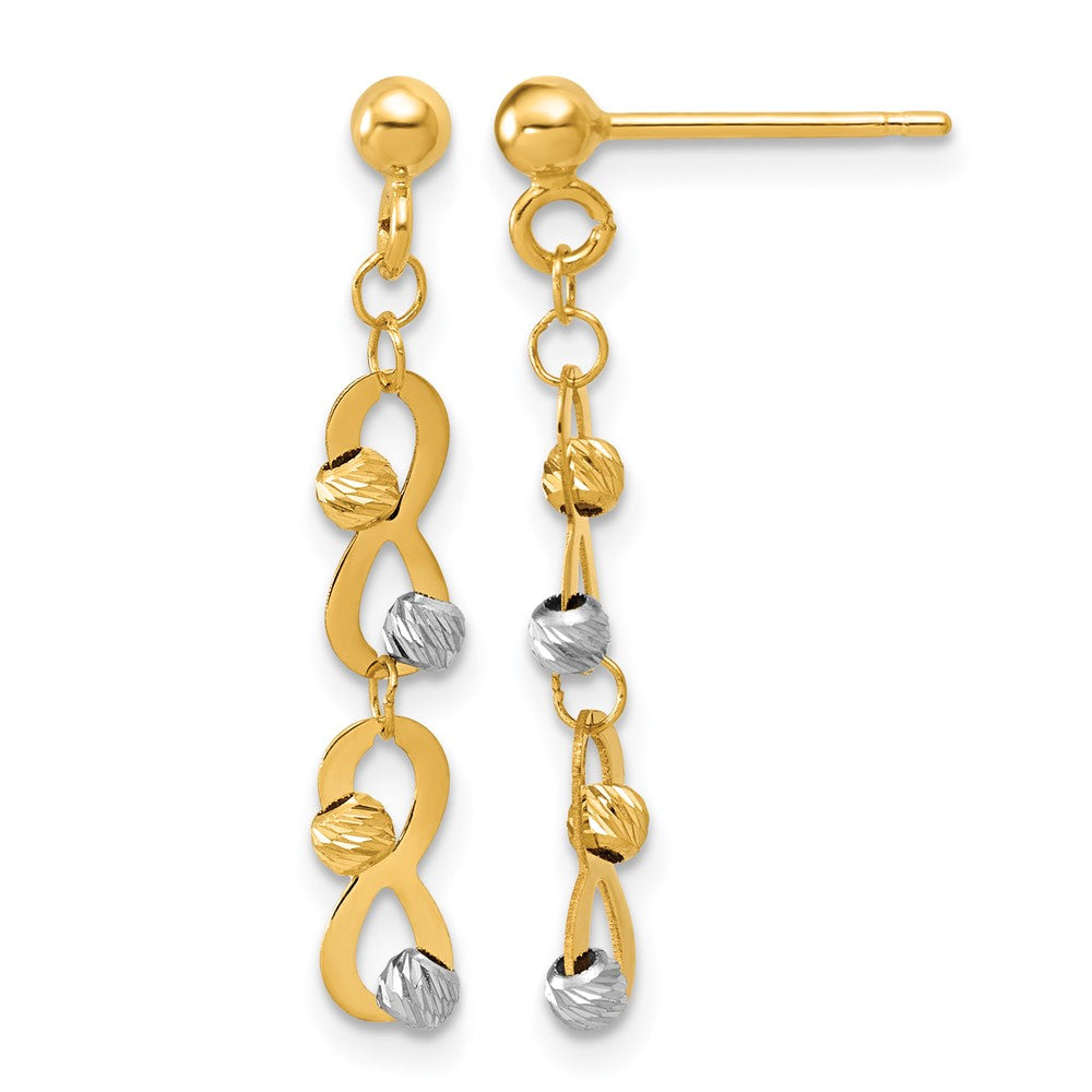 14K Two-tone D/C Beaded Infinity Dangle Post Earrings