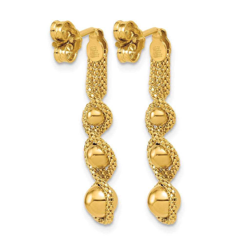 14K Polished and D/C Twisted Beaded Dangle Post Earrings