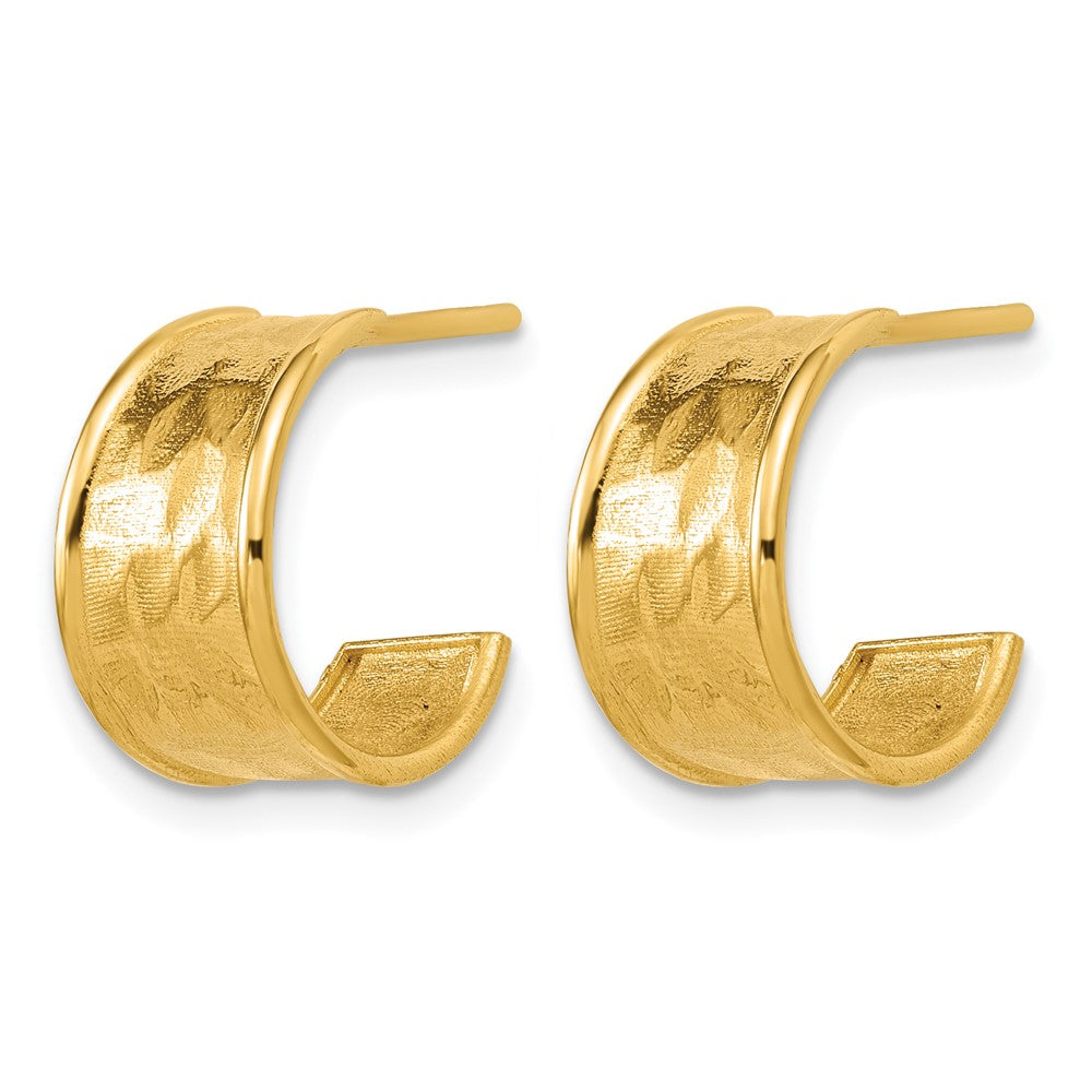 14K Polished and Hammered J-Hoop Earrings